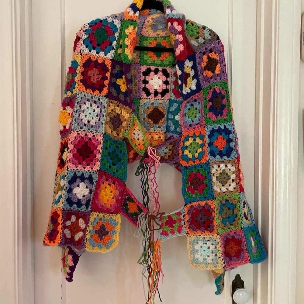 HANDMADE Multi-Color Granny Square Shawl Cape